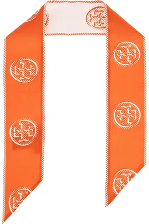 Tory Burch Accessoires, Dames, Oranje, ONE Size, Zijden sjaal met logo