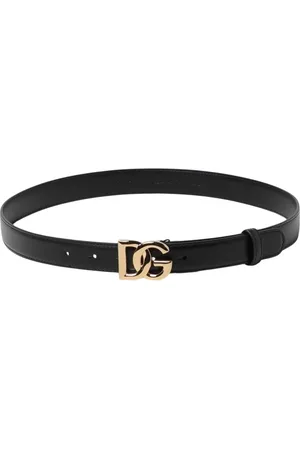 Dolce & Gabbana Accessoires, Dames, Zwart, 75 CM, Zwarte leren riem met DG-logo