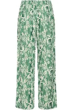 Ichi Broeken, Dames, Groen, 3Xl, Bloemen Viscose Elastische Taille Broek