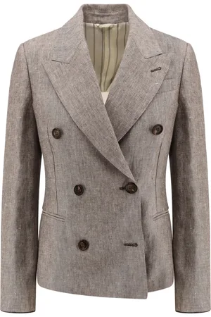 Brunello Cucinelli Jassen, Dames, Bruin, 2Xs, Linnen, Dubbelrijige hennep en linnen blazer
