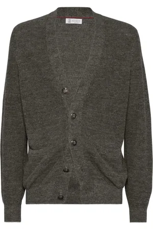 Brunello Cucinelli Truien, Heren, Grijs, 2Xl, Antracietgrijze Knopen Trui