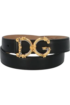 Dolce & Gabbana Accessoires, Dames, Zwart, 85 CM, Zwarte leren riem met DG-gesp