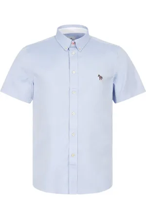 Paul Smith Overhemden, Heren, Blauw, L, Leer, Korte Mouw Overhemd Getailleerde Pasvorm