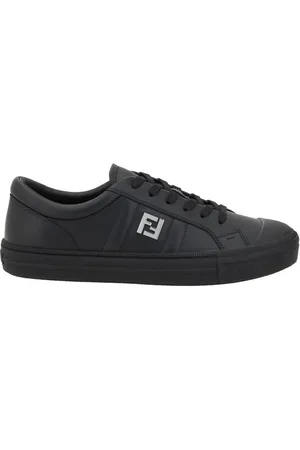 Fendi Schoenen, Heren, Zwart, 43 EU, Leren Sneakers met Iconisch Logo