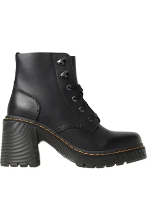 Dr. Martens Schoenen, Dames, Zwart, 39 EU, Chunky Heel Leren Enkellaarzen