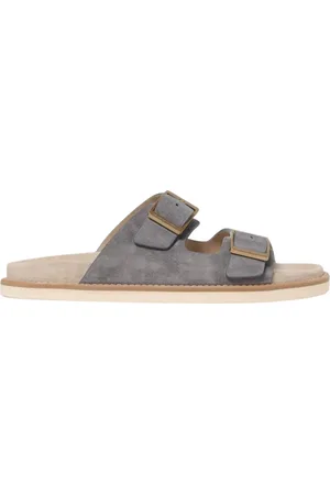 Brunello Cucinelli Schoenen, Heren, Blauw, 40 EU, Suède, Avion Suède Slide Sandalen