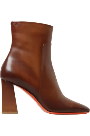 santoni Schoenen, Dames, Bruin, 41 EU, Leer, Enkellaarzen met blokhak