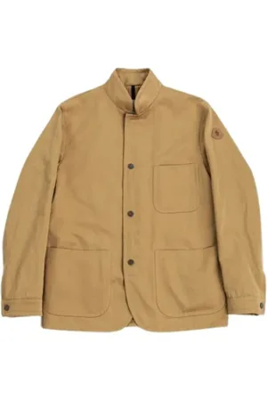 Moncler Jassen, Heren, Bruin, L, Katoen, Beige Katoen Linnen Overshirt