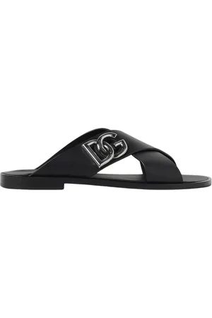 Dolce & Gabbana Schoenen, Heren, Zwart, 41 EU, Logo Detail Cross Strap Sandalen