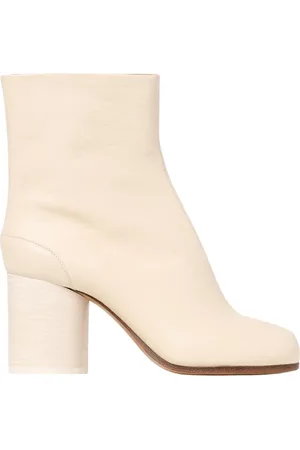 Maison Margiela Schoenen, Dames, Wit, 40 EU, Leer, Witte Leren Enkellaarsjes Blokhak