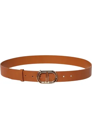 Twin-Set Accessoires, Dames, Bruin, S, Zwart Ovaal Gesp Leren Riem