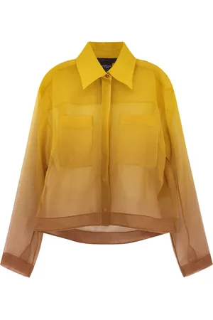 Max Mara Blouses & Shirts, Dames, Geel, L, Gouden Zijden Overhemd Lange Mouw Geknoopt