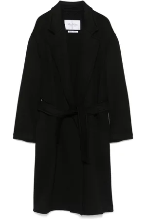 Max Mara Mantels, Dames, Zwart, 3Xs, Zwarte Mantel met Riem en Zakken