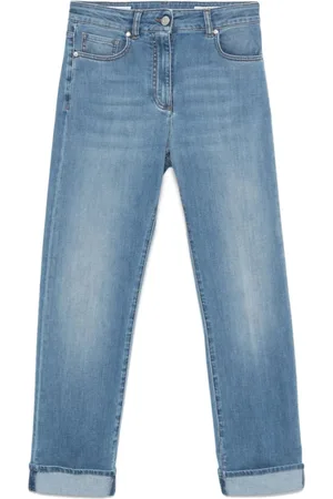 PESERICO SIGN Jeans, Dames, Blauw, S, Korenbloemblauwe Whisker Jeans met Logopatch