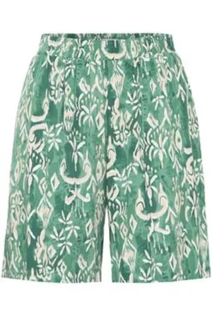Ichi Korte broeken, Dames, Blauw, XL, Grafische elastische taille shorts