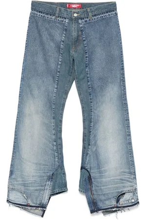 JUNYA WATANABE Jeans, Heren, Blauw, M, Denim, Indigo Blauwe Denim Jeans met Logo Patch