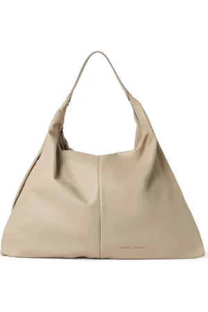 Brunello Cucinelli Tassen, Dames, Grijs, ONE Size, Beige Top Handvat Tas met Logo