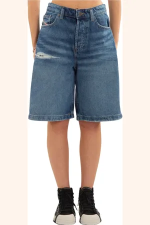 Diesel Korte broeken, Dames, Blauw, W28, Denim, Gescheurde Relaxte Shorts in 01