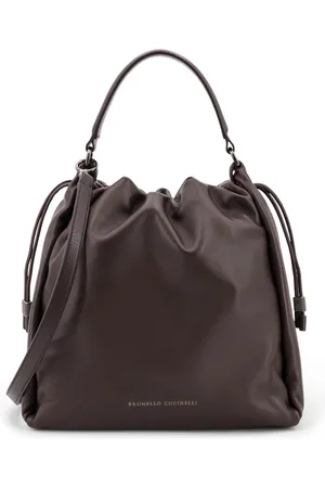 Brunello Cucinelli Tassen, Dames, Bruin, ONE Size, Leer, Donkerbruine Leren Schoudertas