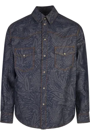 Etro Jassen, Heren, Blauw, L, Blauwe Foliage Overshirt Jas