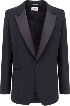 Saint Laurent Jassen, Heren, Zwart, L, Wol, Gecertificeerde wollen blazer met satijnen revers