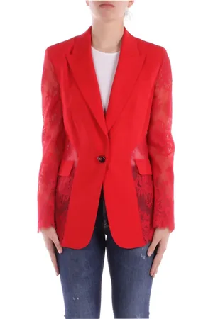 Pinko Jassen, Dames, Rood, M, Katoen, Rode jas met kantdetails