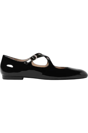 Stuart Weitzman Schoenen, Dames, Zwart, 36 1/2 EU, Leer, Zwarte Lakleren T-Strap Platte Schoenen