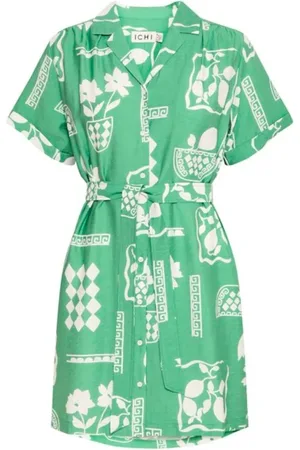 Ichi Kleedjes, Dames, Groen, M, Jurk met knopen voor vrouwen