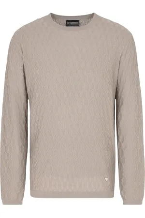 Emporio Armani Truien, Heren, Bruin, L, Wol, Luxe Wollen Trui met Gebreid Patroon