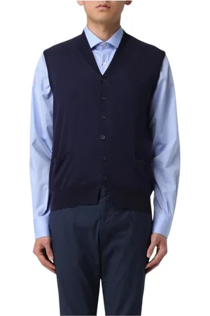 BALLANTYNE Jassen, Heren, Blauw, M, Wol, Navy Merino Gebreide V-hals Vest