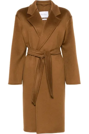 Max Mara Mantels, Dames, Bruin, 4Xs, Kameelbruine Jas met Riem