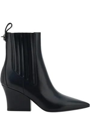 VALENTINO GARAVANI Schoenen, Dames, Zwart, 41 EU, Leer, Leren Laarzen met Gedrapeerd Detail