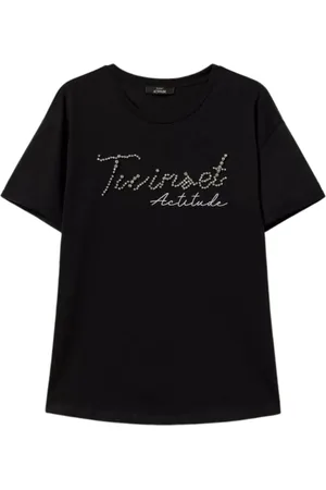 Twin-Set Tops, Dames, Zwart, M, Katoen, Zwarte T-shirts en Polos Actitude Collectie