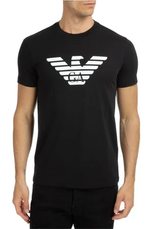 Emporio Armani Tops, Heren, Zwart, L, Katoen, T-shirt met patroonlogo
