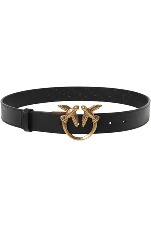 Pinko Accessoires, Dames, Zwart, S, Liefdesvogels Leren Riemgesp
