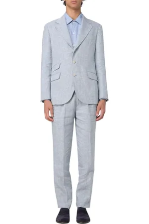 Brunello Cucinelli Pakken, Heren, Grijs, M, Linnen, Navy Linnen Tweedelig Pak Set