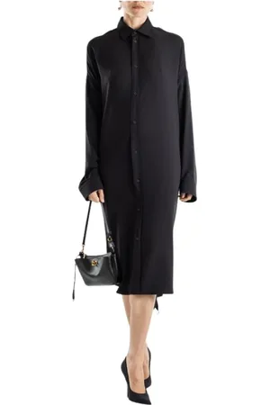 Balenciaga Kleedjes, Dames, Zwart, S, Polyester, Zwart Lace-Up Overhemdjurk