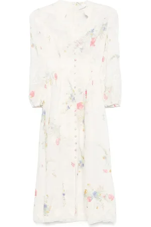 ZIMMERMANN Kleedjes, Dames, Veelkleurig, 2Xs, Bloemenprint Knoopjurk