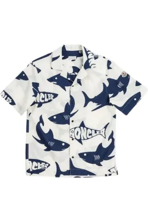 Moncler Overhemden, Heren, Veelkleurig, XL, Katoen, Katoenen shirt met haaimotief
