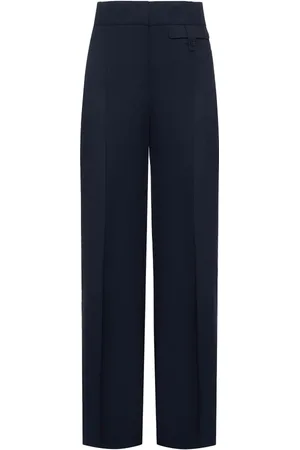 HUGO BOSS Broeken, Dames, Blauw, L, Katoen, Hoge Taille Wijde Pijp Navy Broek