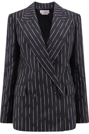 Alexander McQueen Jassen, Dames, Zwart, S, Wol, Zwart Wol Double-Breasted Blazer