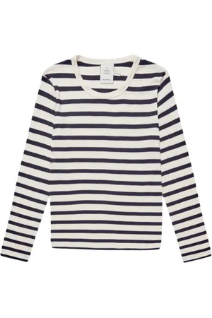 Munthe Tops, Dames, Blauw, S, Katoen, Gestreepte Navy Trui met Vrouwelijke Details