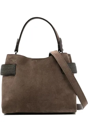 Brunello Cucinelli Tassen, Dames, Bruin, ONE Size, Suède, Koffiebruin Suède Kettingdetail Tas
