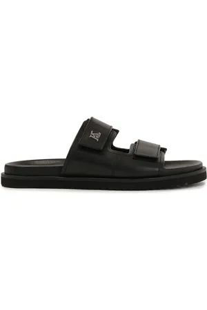 Kazar Schoenen, Heren, Zwart, 44 EU, Leer, Zwarte flip-flops met Velcro-sluitingen