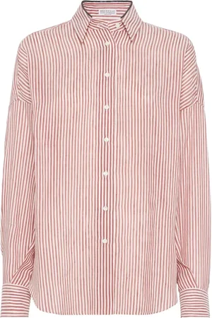 Brunello Cucinelli Blouses & Shirts, Dames, Rood, XS, Bordeaux Rode Klassieke Kraag Overhemd