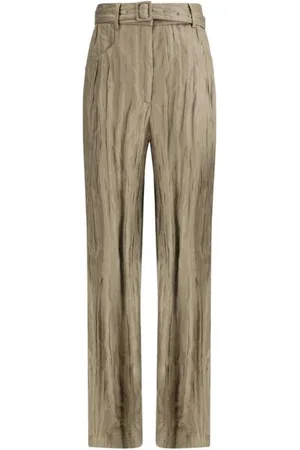 GABRIELA HEARST Broeken, Dames, Geel, M, Geplooide zijden broek met rechte pijp