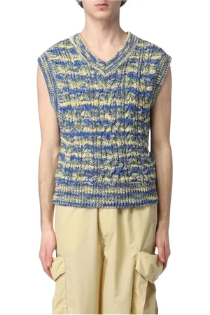 Andersson Bell Truien, Heren, Blauw, M, Wol, Multicolor Cable Knit V-Neck Vest