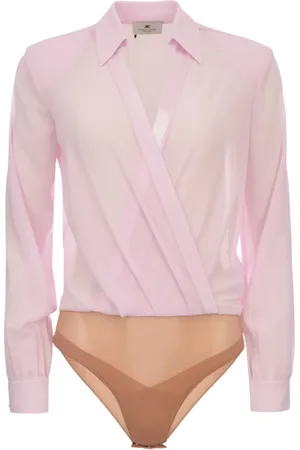 Elisabetta Franchi Tops, Dames, Roze, L, Satijn, Roze Satijnen Top met Gouden Metalen Inzetstukken