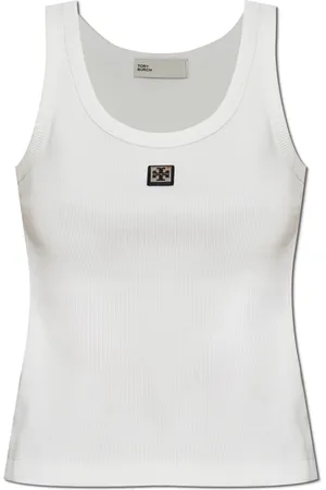 Tory Burch Tops, Dames, Wit, XS, Katoen, Geribbelde mouwloze top