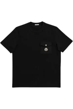 Moncler Tops, Heren, Zwart, S, Katoen, Zwart Katoenen Jersey T-shirt met Zak